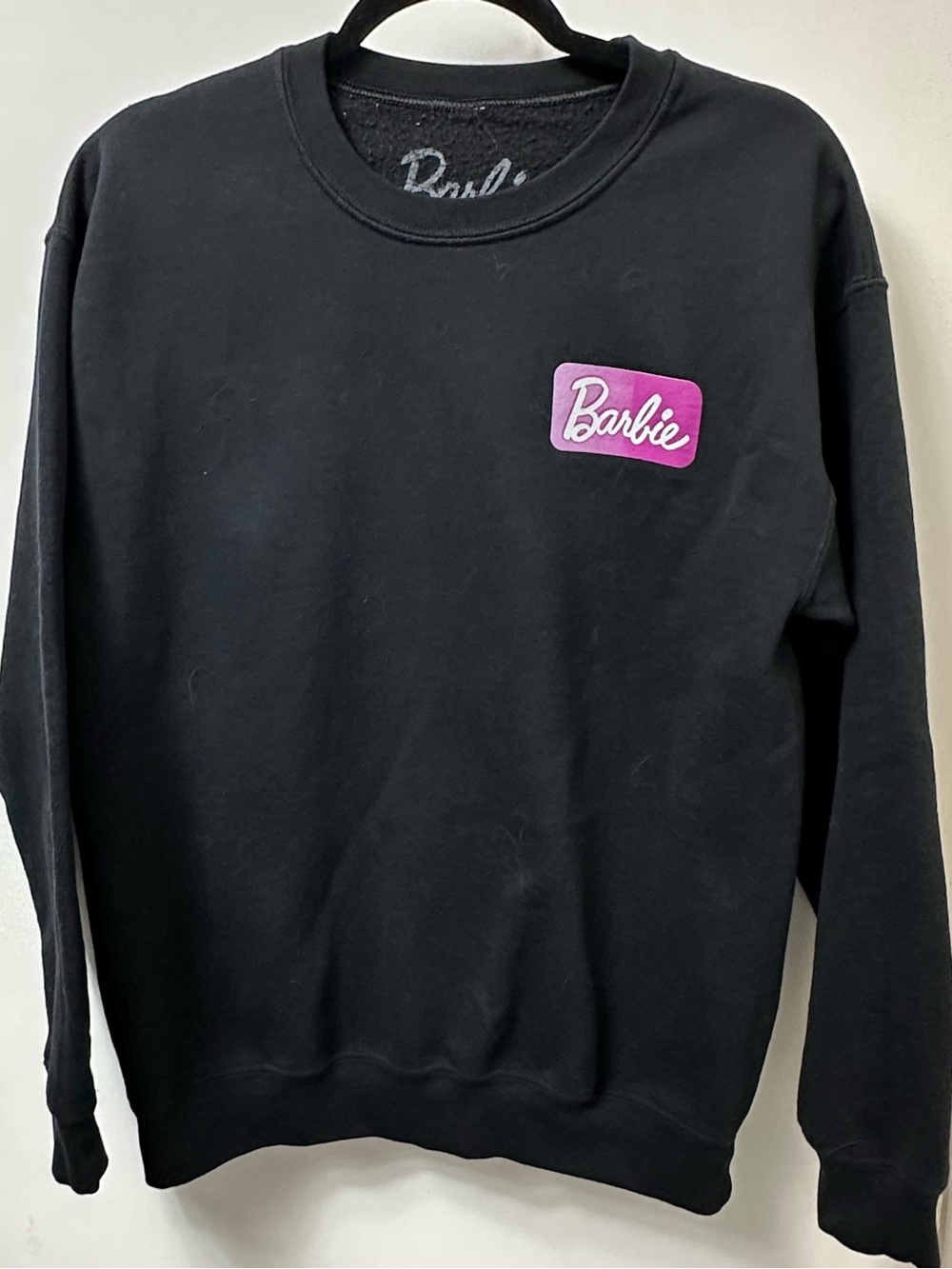 Barbie Black Crewneck Sweatshirt with Pink Logo Patch